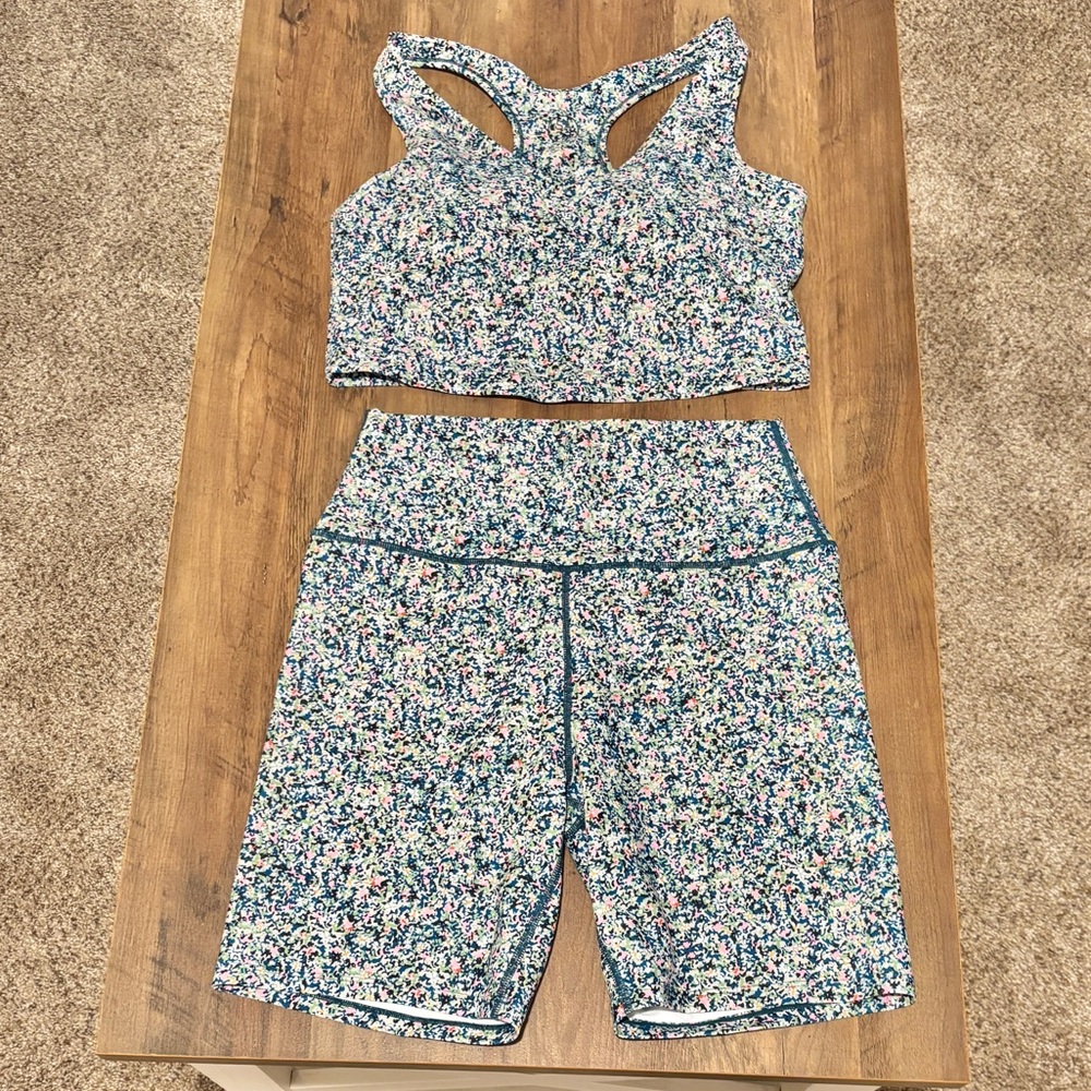 Sage Multicolor Floral Speckled Racerback Set
